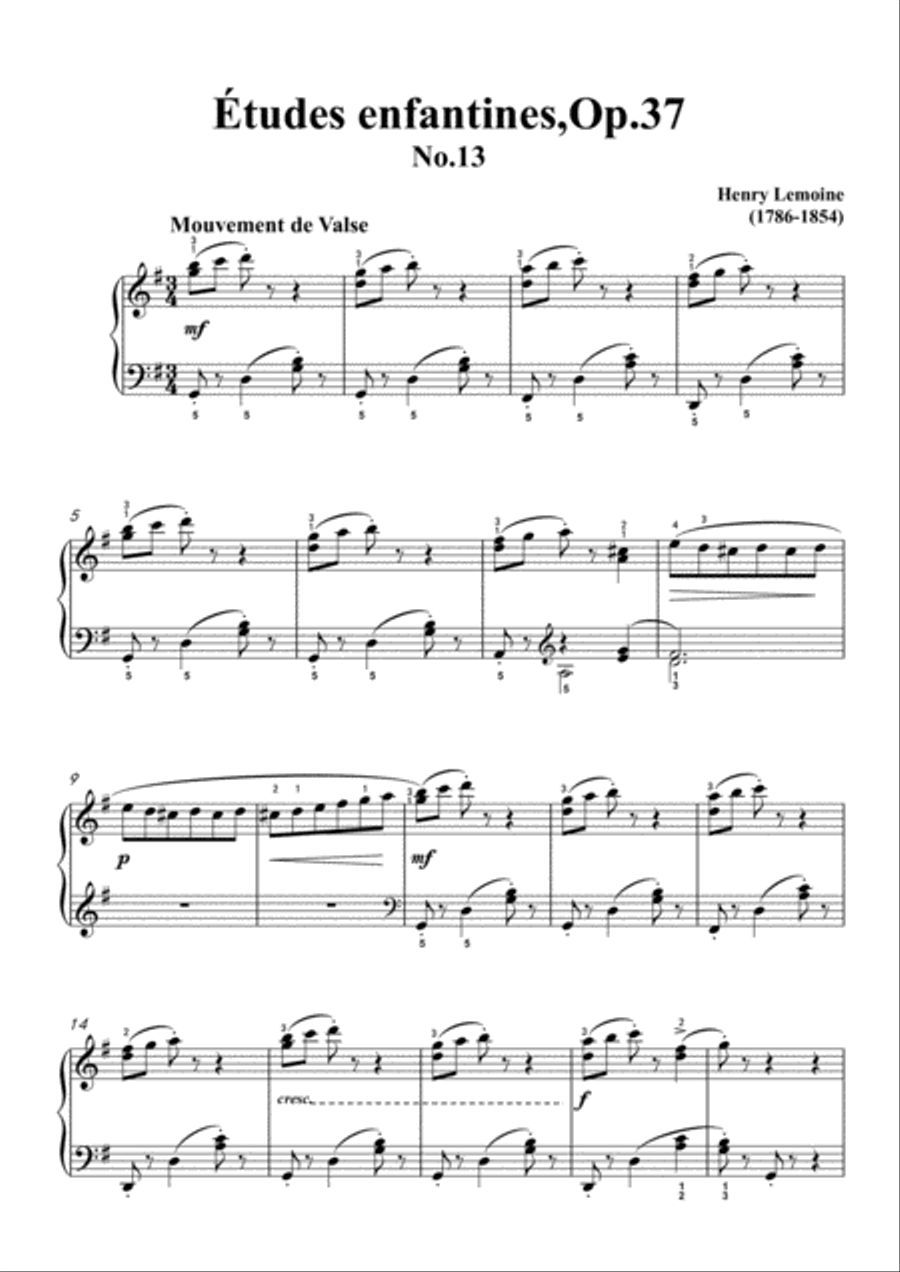 Lemoine-Études enfantines(Etudes) ,Op.37, No.13 Piano Method scores gallery preview page 3