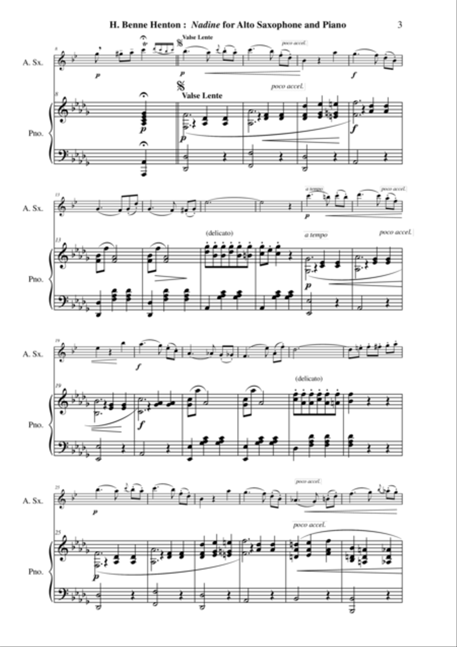 H. Benne Henton: Nadine, Concert Waltz for saxophone and piano Alto Saxophone scores gallery preview page 3