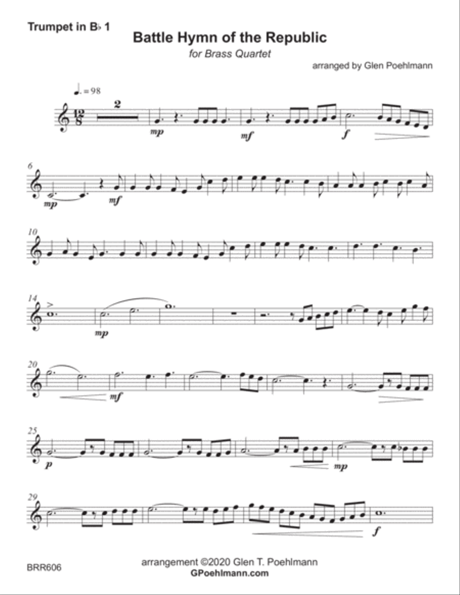 BATTLE HYMN OF THE REPUBLIC for unaccompanied BRASS QUARTET Brass Quartet scores gallery preview page 6