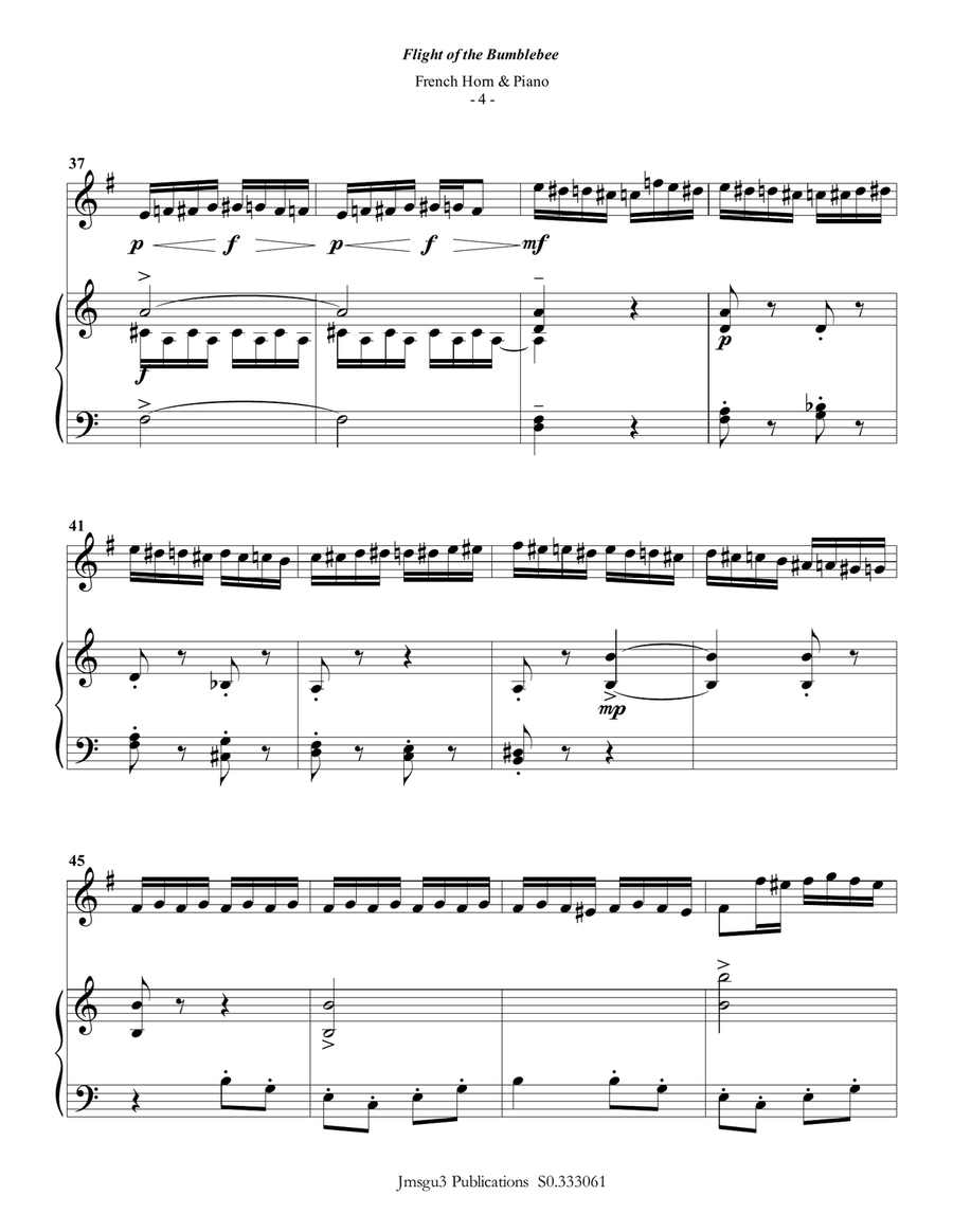 Korsakov: Flight of the Bumblebee for French Horn & Piano Piano scores gallery preview page 4