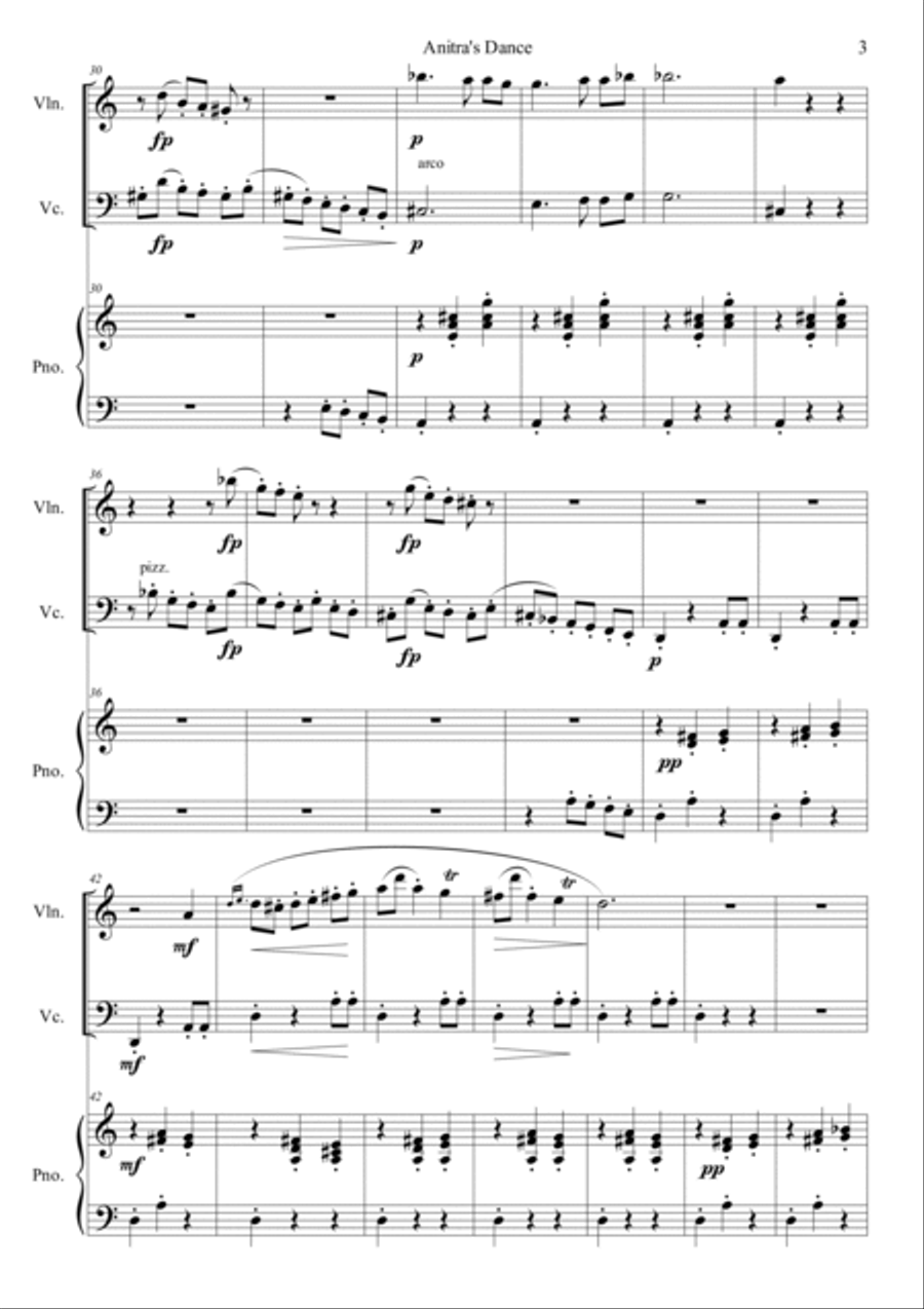Peer Gynt, Suite No.1, Op. 46, Anitra's Dance Piano Trio scores gallery preview page 3