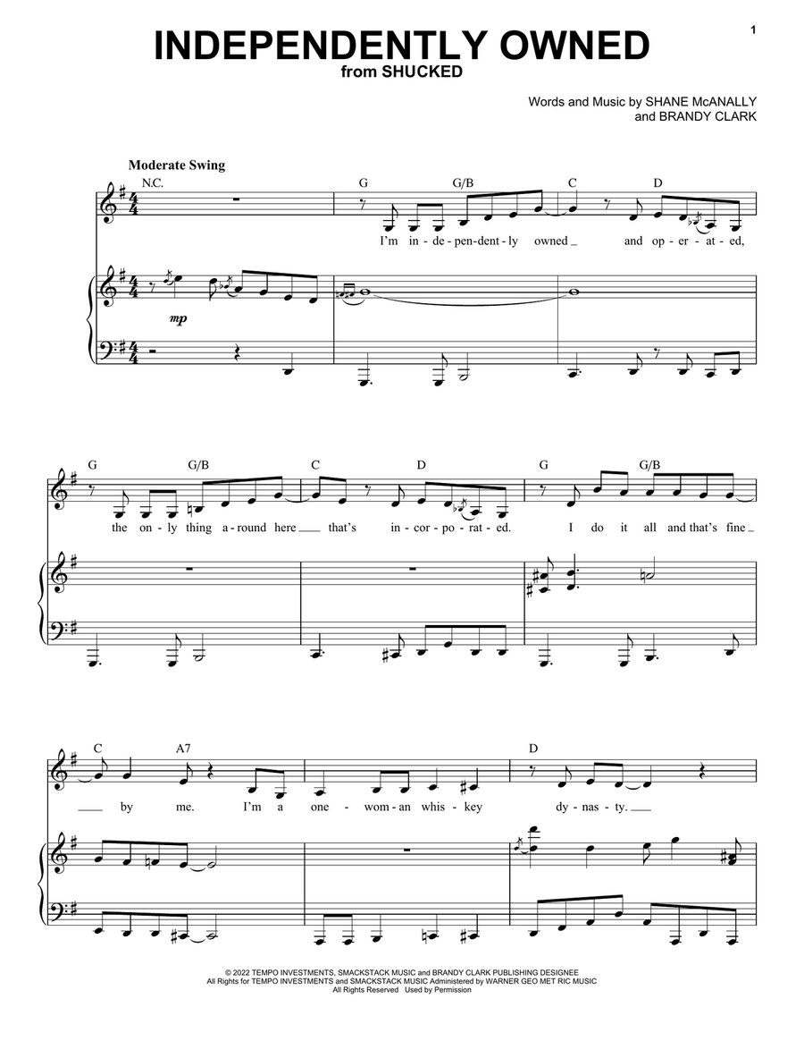 Independently Owned (from Shucked) Voice scores gallery preview page 1