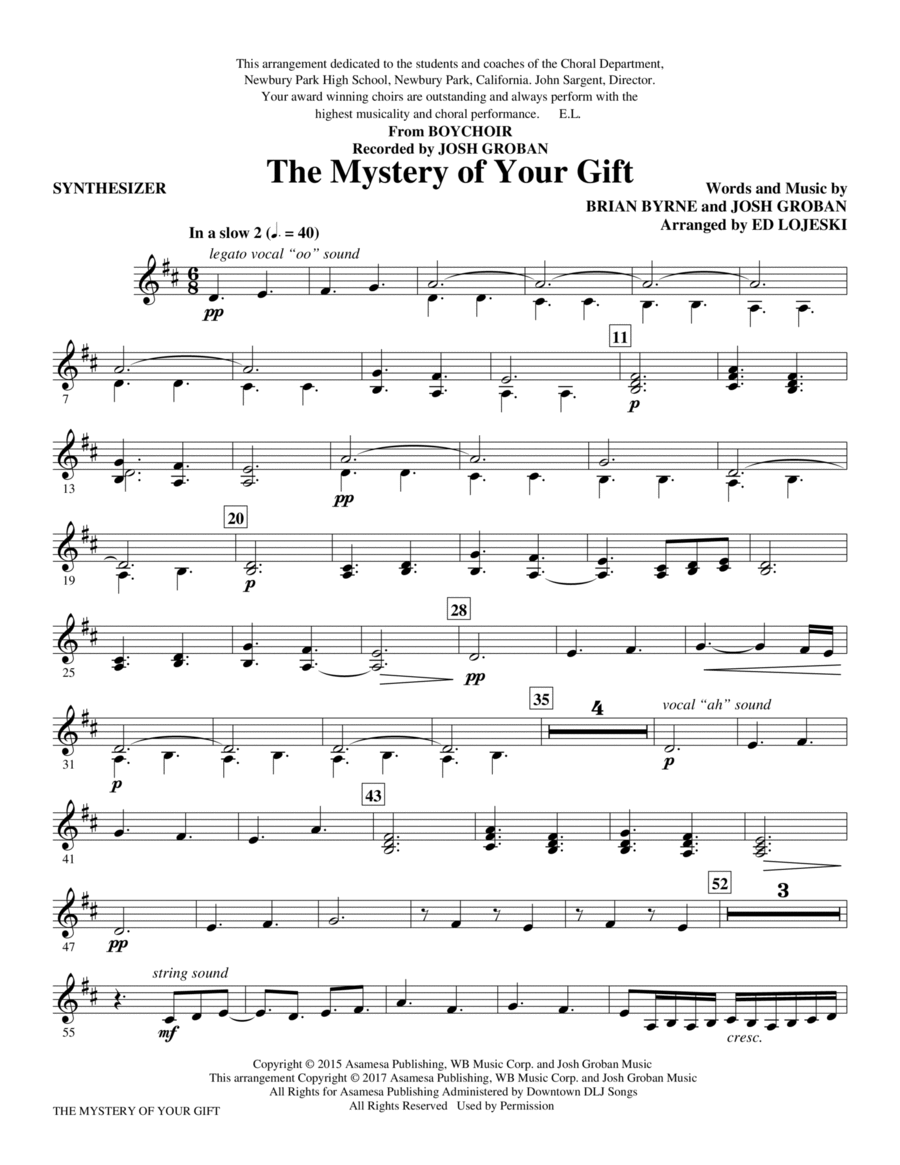 The Mystery of Your Gift - Synthesizer Choir scores gallery preview page 1