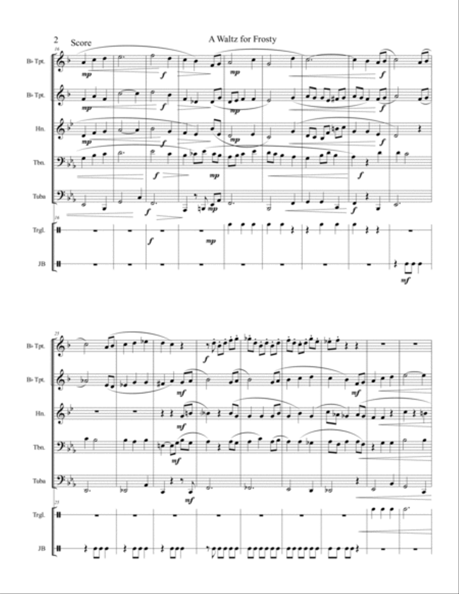 A Waltz for Frosty for Brass Quintet (with optional percussion) Brass Ensemble scores gallery preview page 3