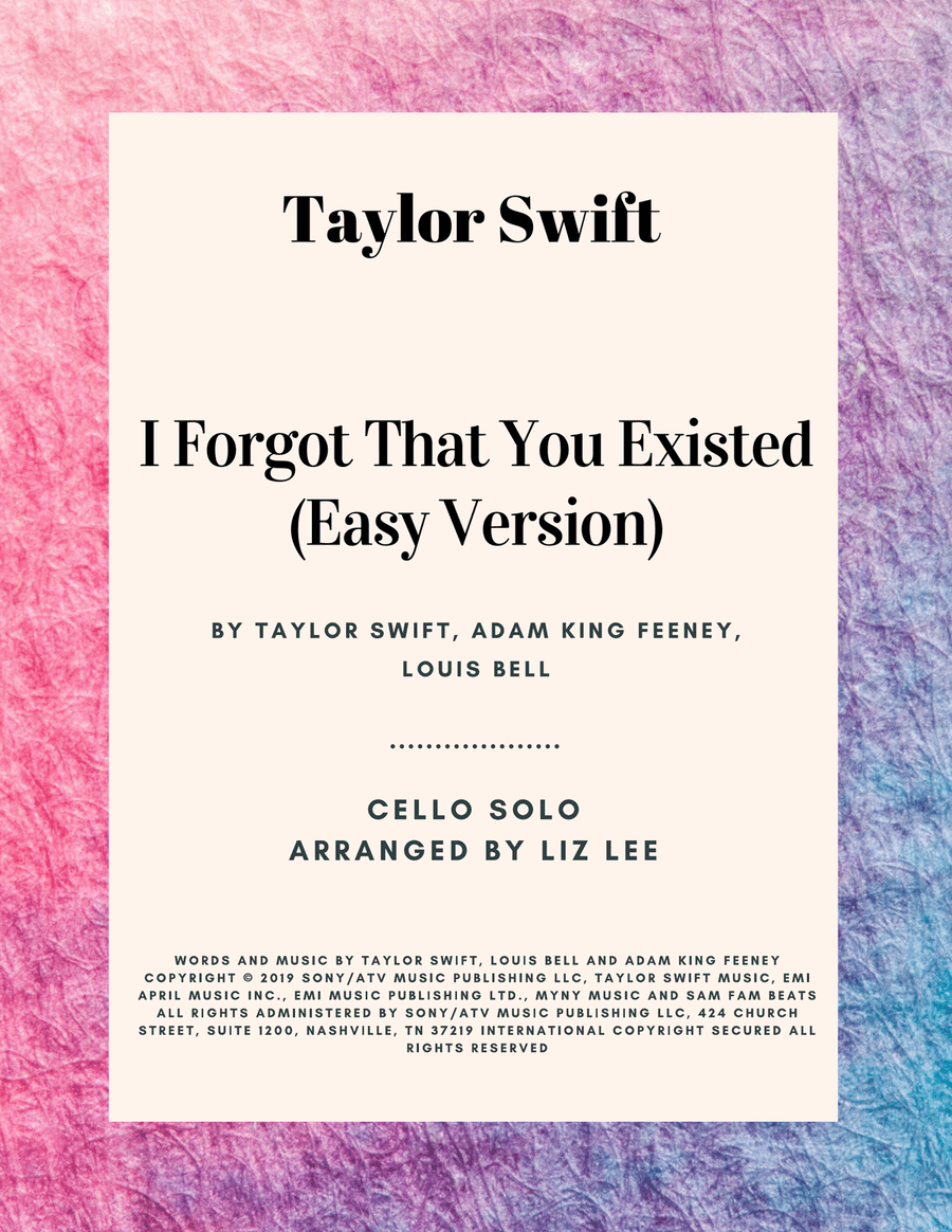 I Forgot That You Existed Cello Solo scores gallery preview page 1