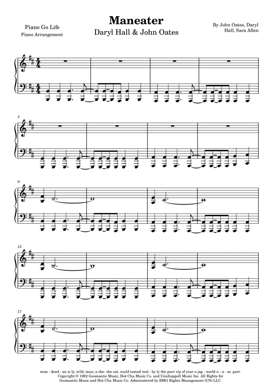 Maneater Piano Solo scores gallery preview page 1