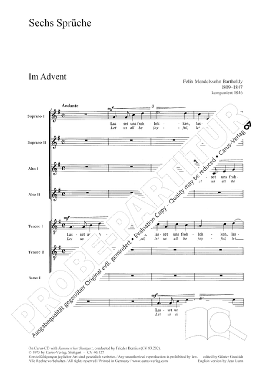 Sechs Spruche zum Kirchenjahr op. 79