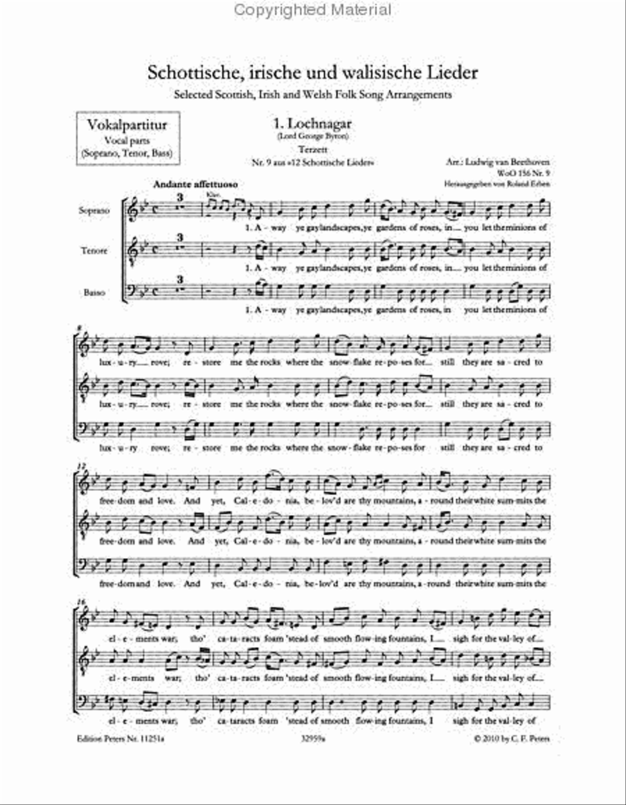 Scottish, Irish and Welsh Songs for 1-3 Voices, Piano, Violin and Cello Voice scores gallery preview page 2