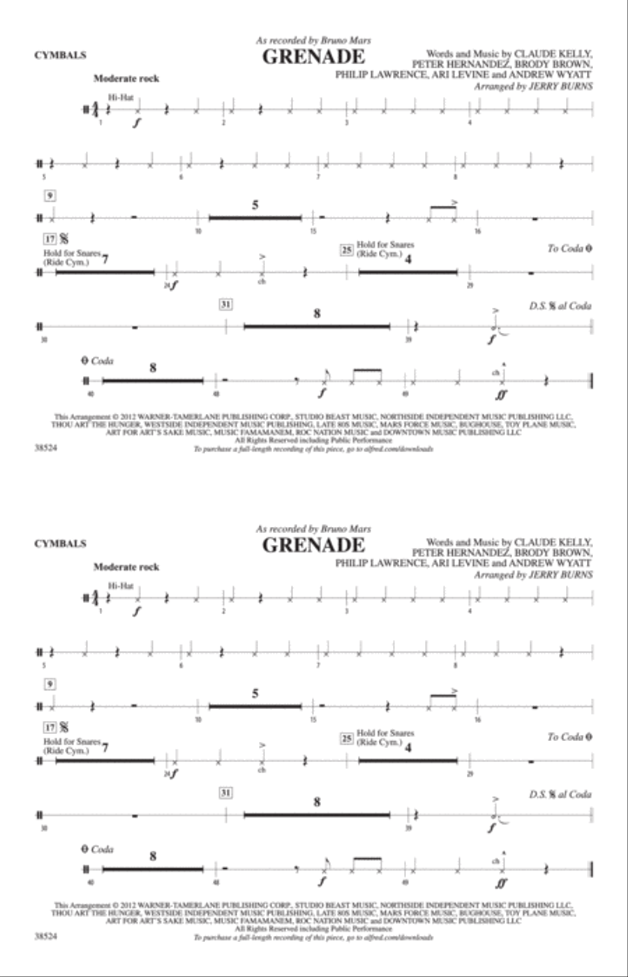 Grenade: Cymbals Grenade: Cymbals Marching Band scores gallery preview page 1
