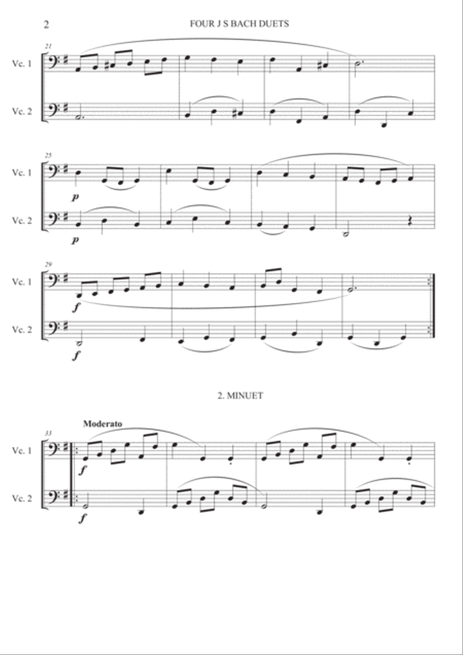 Cello duets - 4 duets from Bach's 'Little notebook'. String Duet scores gallery preview page 2