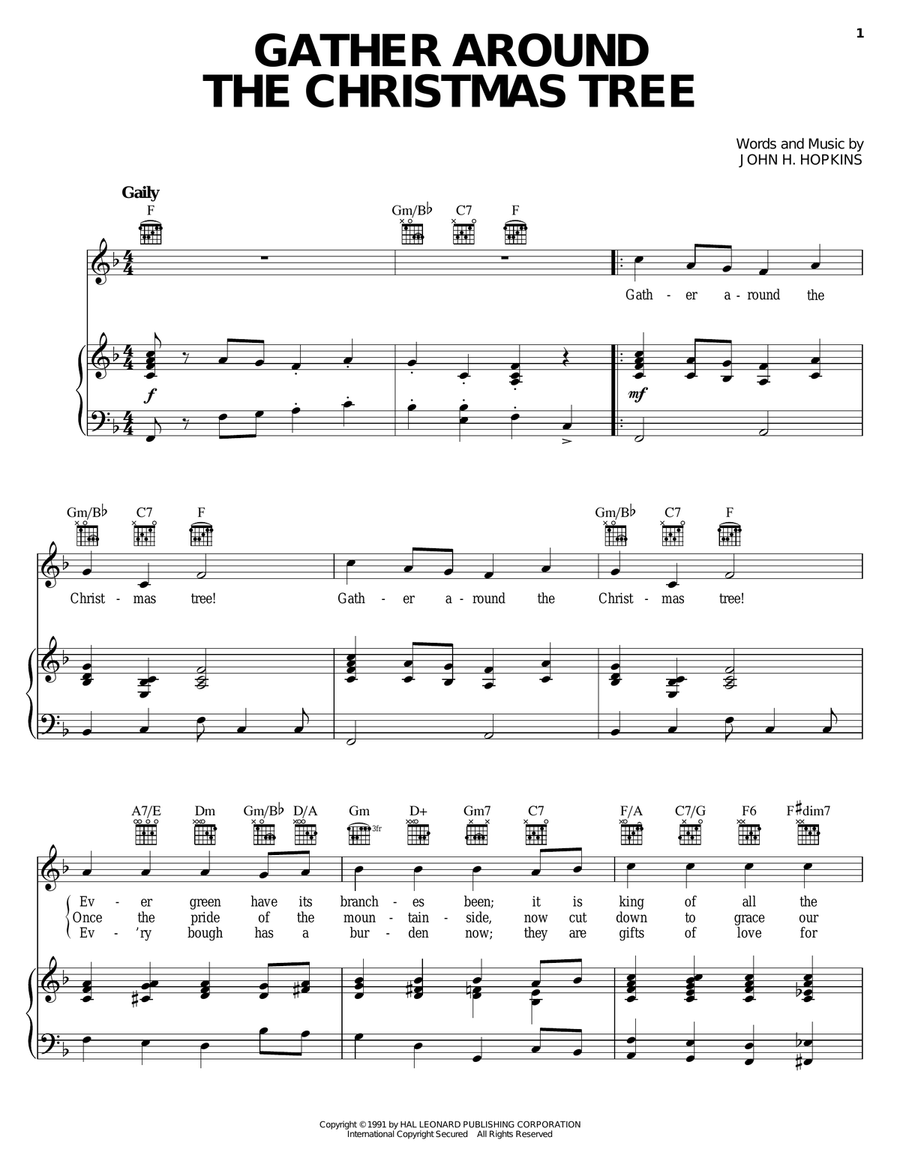 Gather Around The Christmas Tree Piano, Vocal, Guitar scores gallery preview page 1