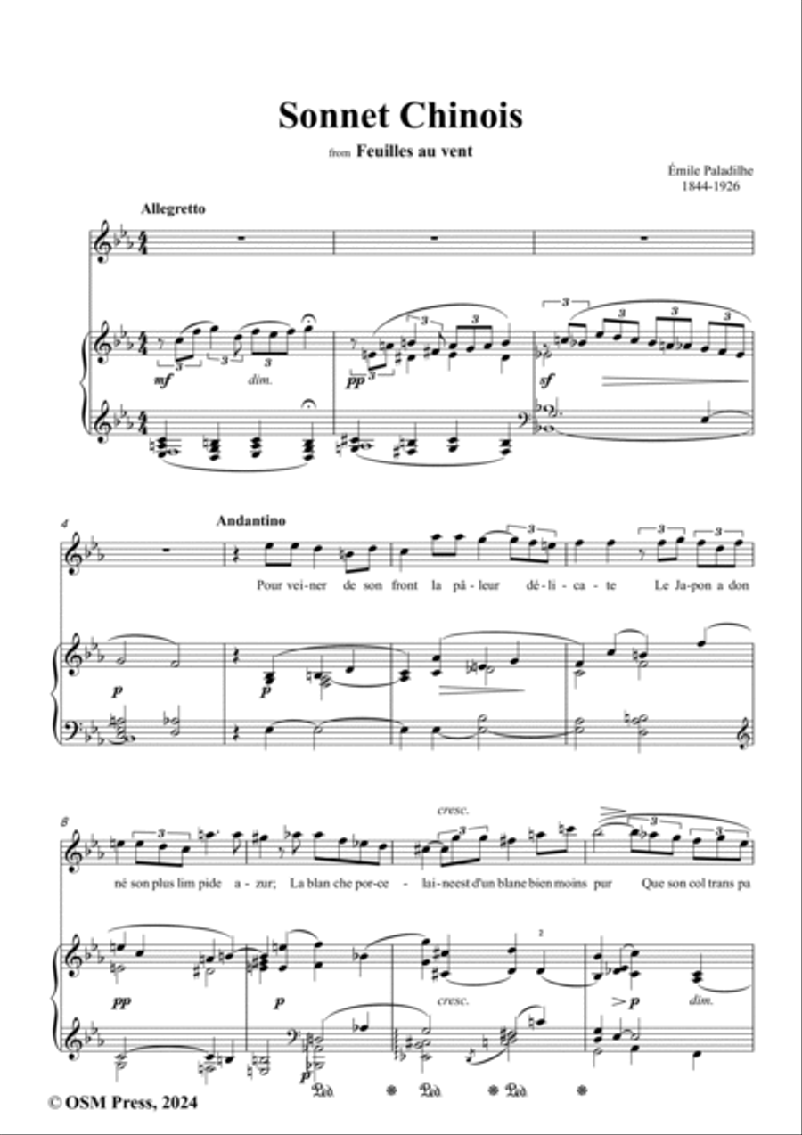 Paladilhe-Sonnet Chinois,in E flat Major Voice scores gallery preview page 2