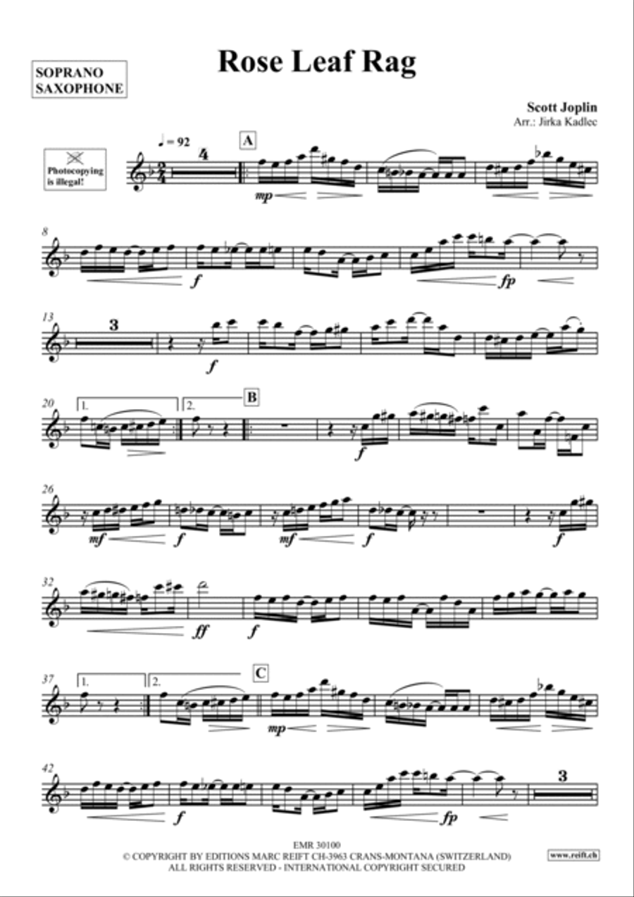 Rose Leaf Rag Soprano Saxophone scores gallery preview page 2