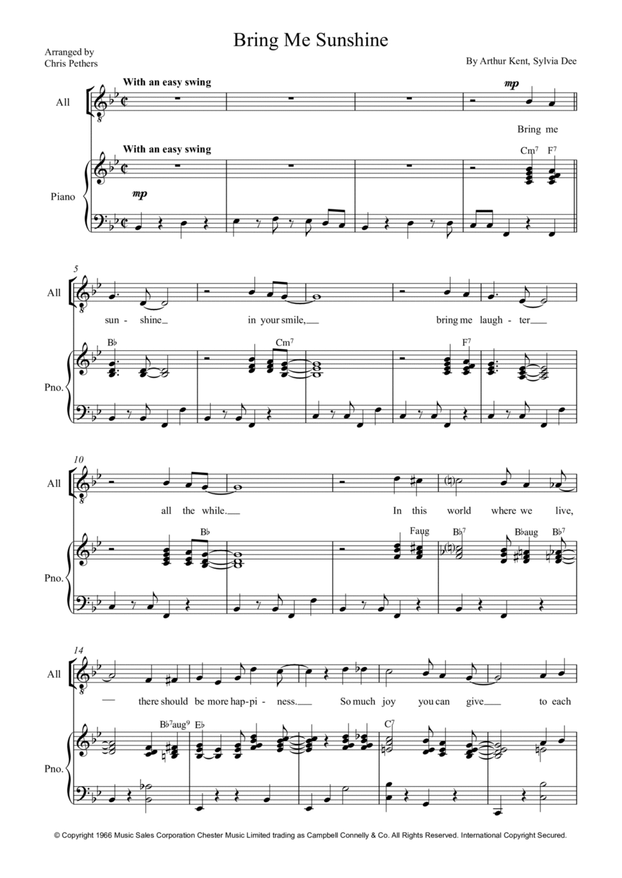 Bring Me Sunshine TTBB scores gallery preview page 1