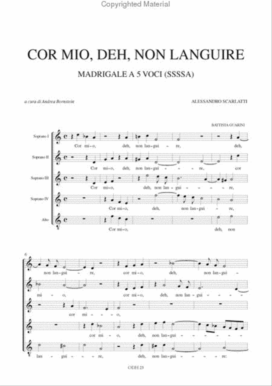 Cor mio, deh, non languire. Madrigal for 5 Voices (SSSSA) Choir scores gallery preview page 2