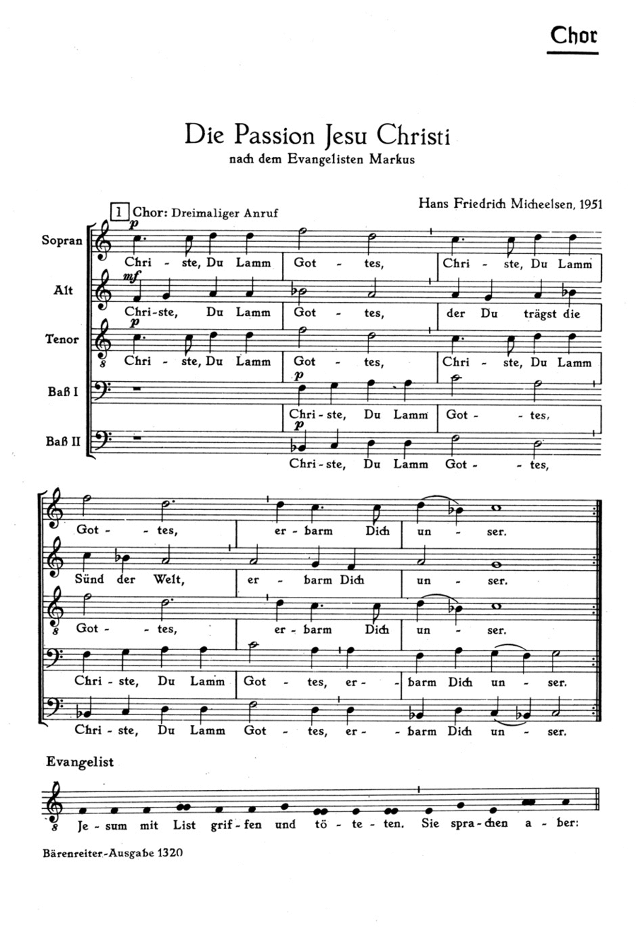 Die Passion Jesu Christi nach dem Evangelisten Markus (1951) 4-Part scores gallery preview page 1