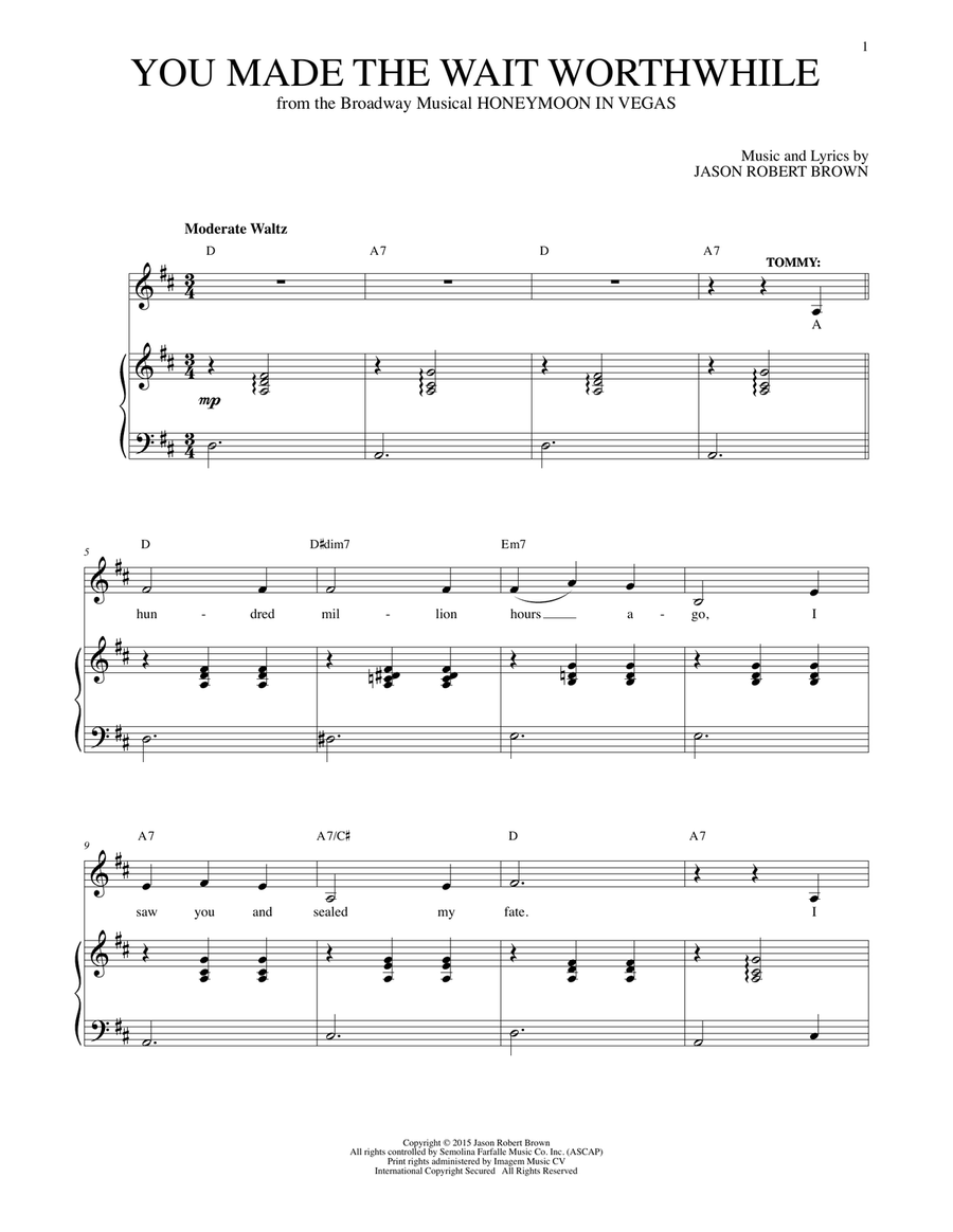 You Made The Wait Worthwhile (from Honeymoon in Vegas) by Jason Robert Brown Voice - Digital Sheet Music