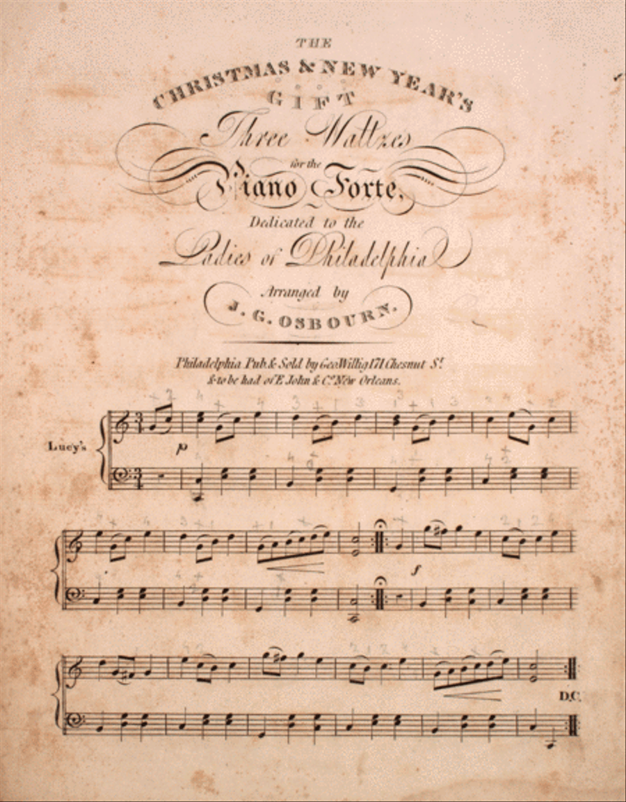 The Christmas & New Year's Gift. Three Waltzes for the Piano Forte. (Lucy's, Florinda's, Matilda's) Piano Solo scores gallery preview page 1