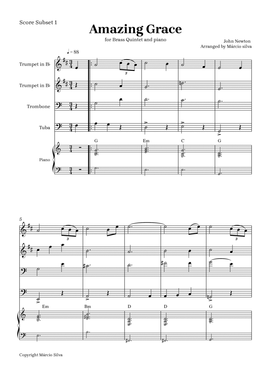 Amazing grace Brass Quintet scores gallery preview page 1