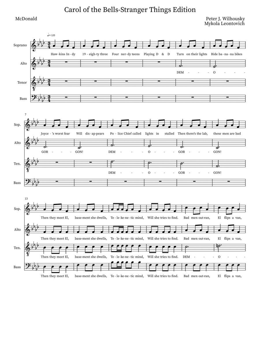 Carol of the Bells-Stranger Things Edition 4-Part scores gallery preview page 1