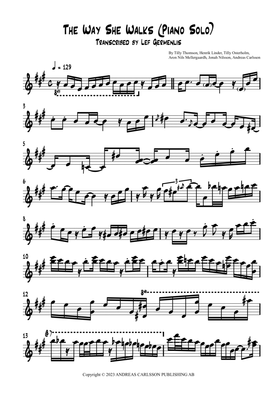 The Way She Walks Piano scores gallery preview page 1