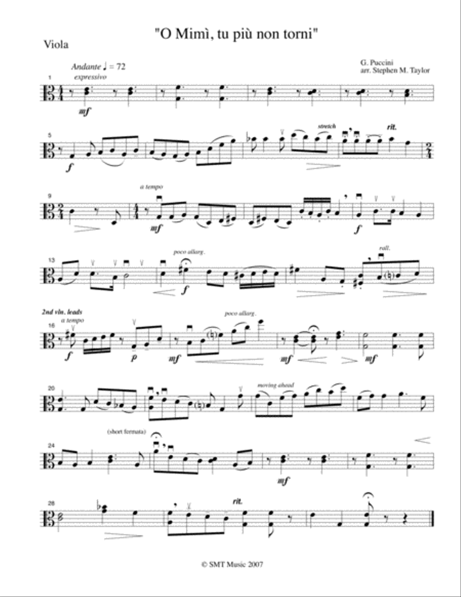 O Mimi, tu più non torni (from La Boheme) String Quartet scores gallery preview page 4