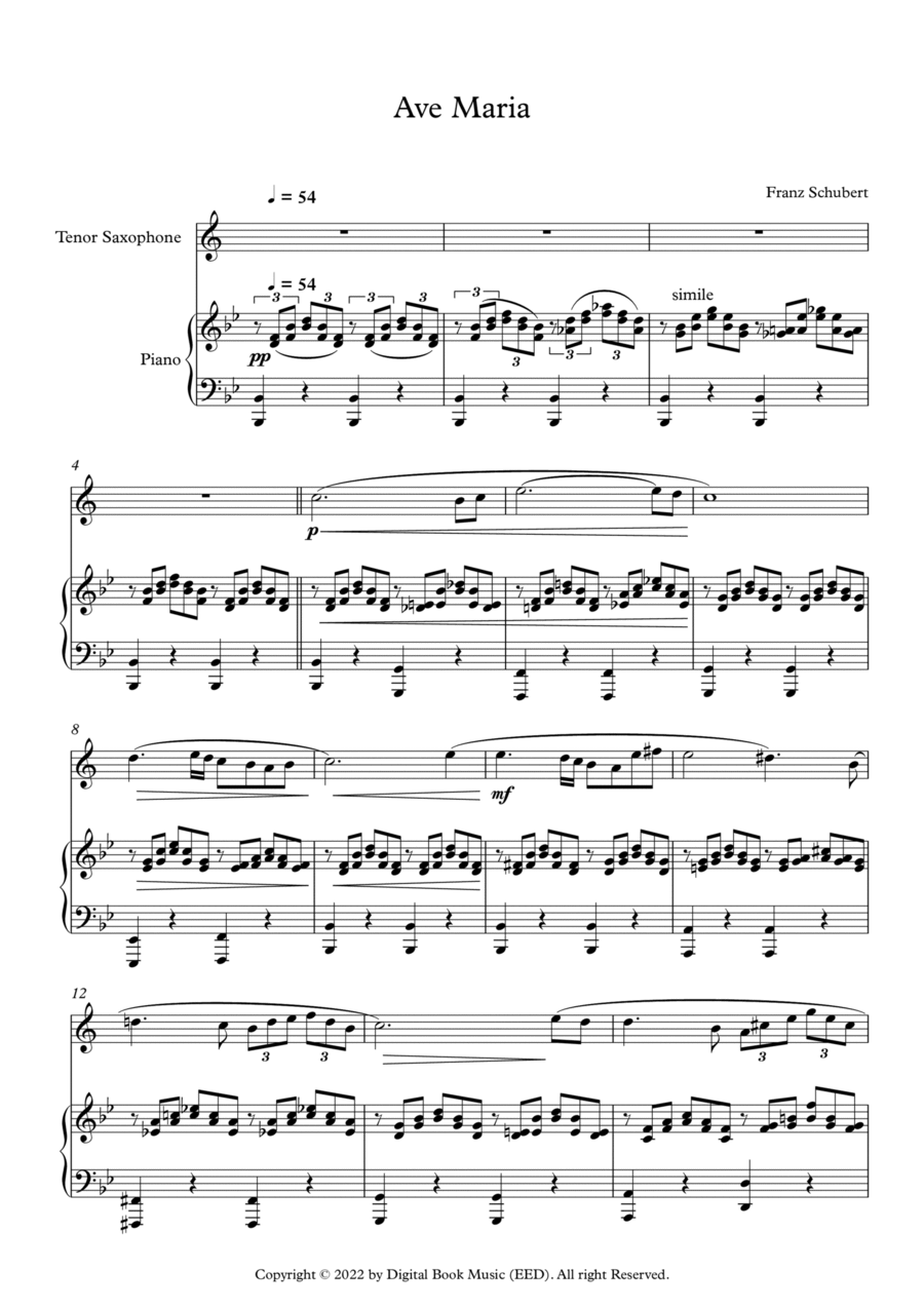 Ave Maria - Franz Schubert (Tenor Sax + Piano) Tenor Saxophone scores gallery preview page 1