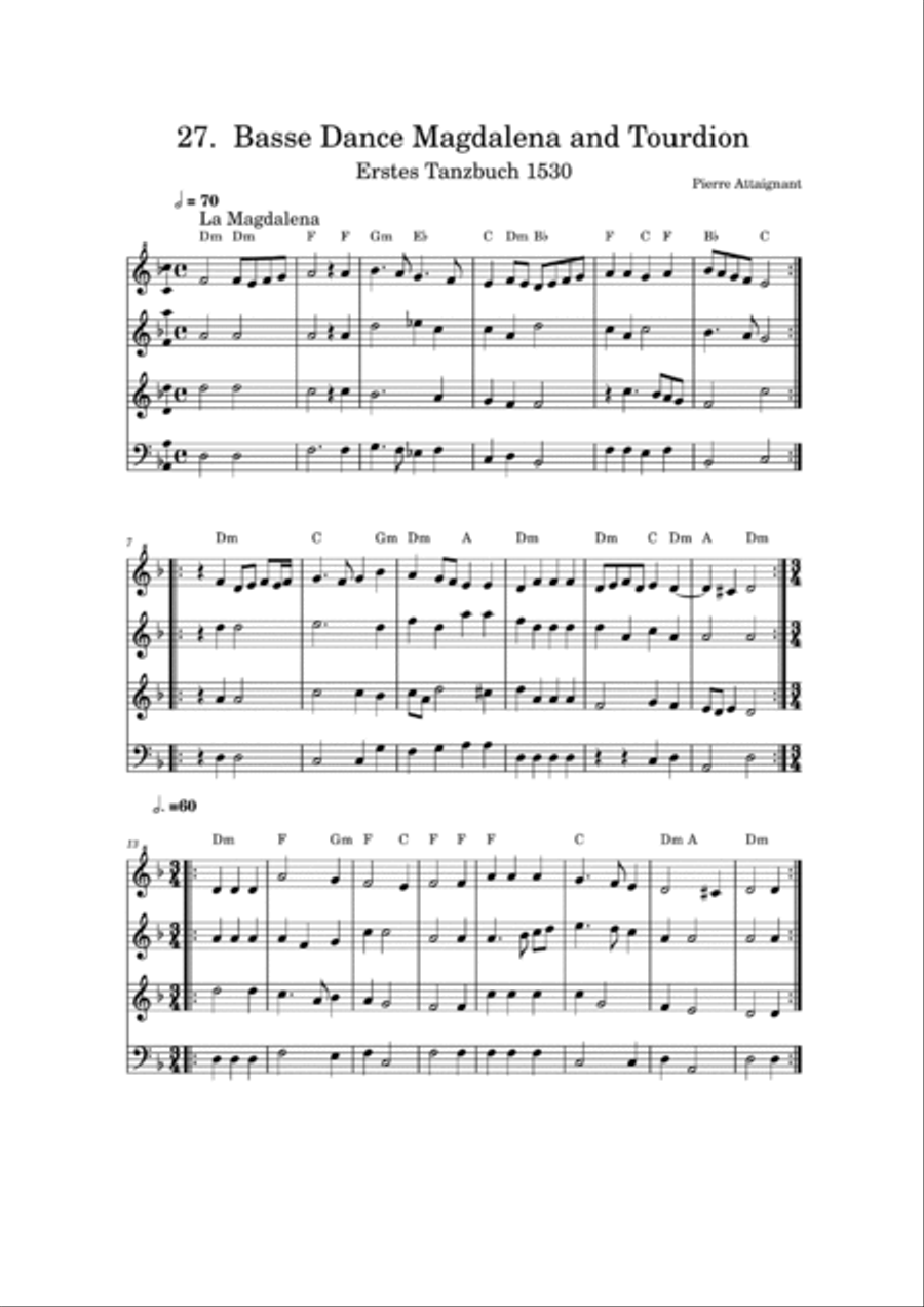 Basse Dance Magdalena and Tourdion -Pierre Attaignant - Erstes Tanzbuch 1530 Chamber Music scores gallery preview page 4
