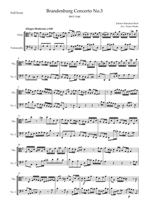 Brandenburg Concerto No. 3 in G major, BWV 1048 1st Mov. (J.S. Bach) for Viola & Cello