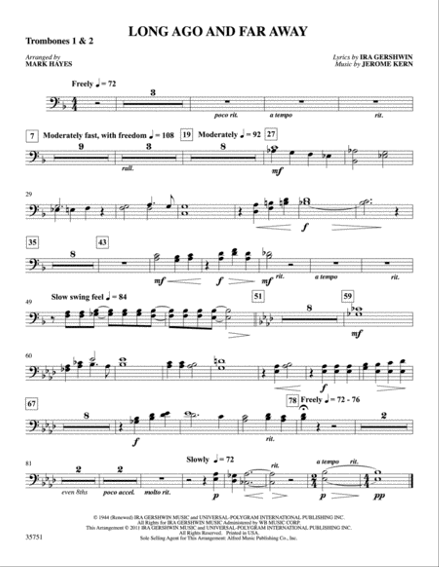 Long Ago and Far Away: 1st & 2nd Trombones Trombone scores gallery preview page 1