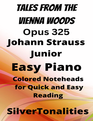 Book cover for Tales from the Vienna Woods Easy Piano Sheet Music with Colored Notation