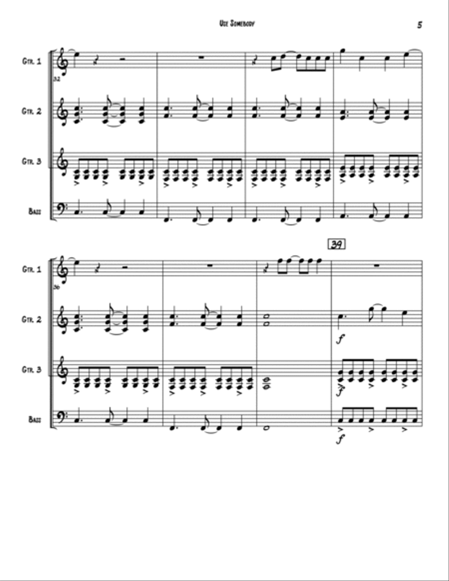 Use Somebody Guitar Ensemble scores gallery preview page 5