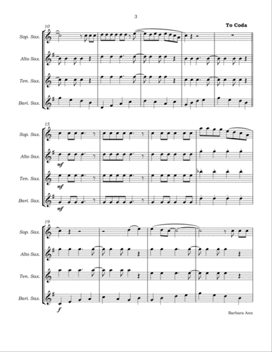 Barbara Ann Saxophone Quartet scores gallery preview page 6