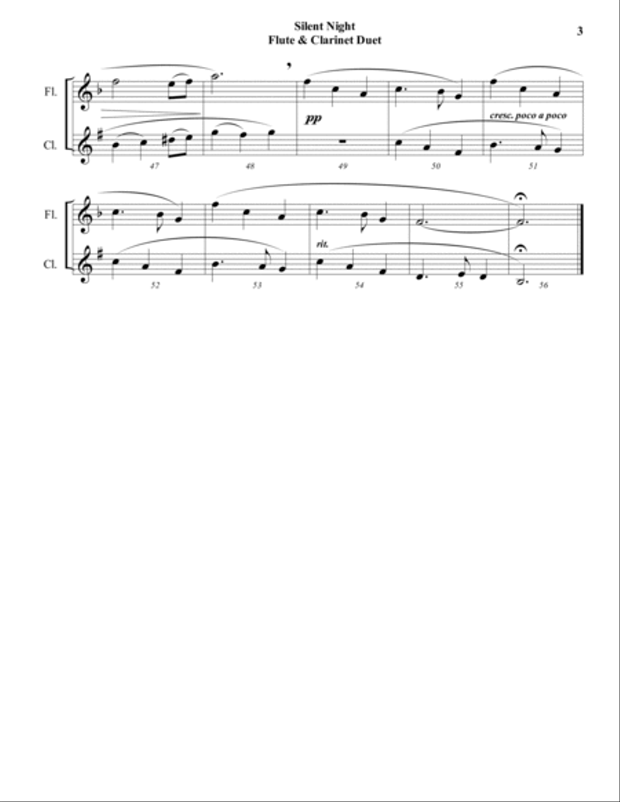 6 Traditional Christmas Carols for Flute and Clarinet Duet - Intermediate level Woodwind Duet scores gallery preview page 3