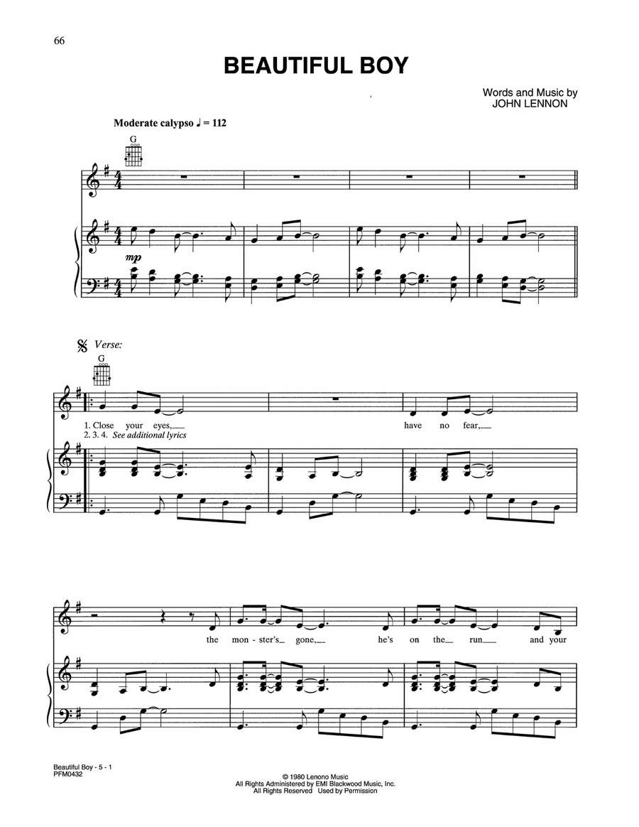 Beautiful Boy (Darling Boy) Piano, Vocal, Guitar scores gallery preview page 1