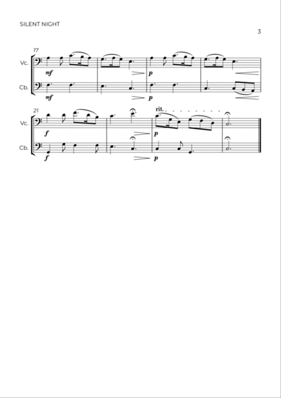 SILENT NIGHT - CELLO & CONTRABASS String Duet scores gallery preview page 3
