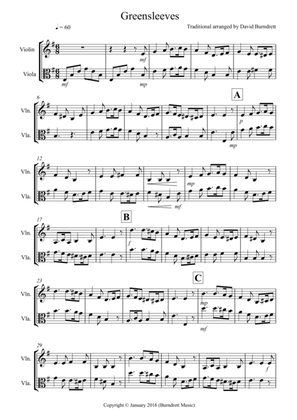 Greensleeves for Violin and Viola Duet