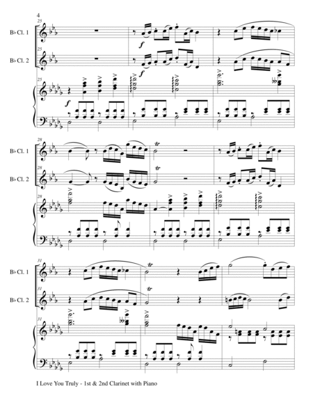 I LOVE YOU TRULY (Trio – Bb Clarinet 1, Bb Clarinet 2, and Piano with Score and Parts) image number null