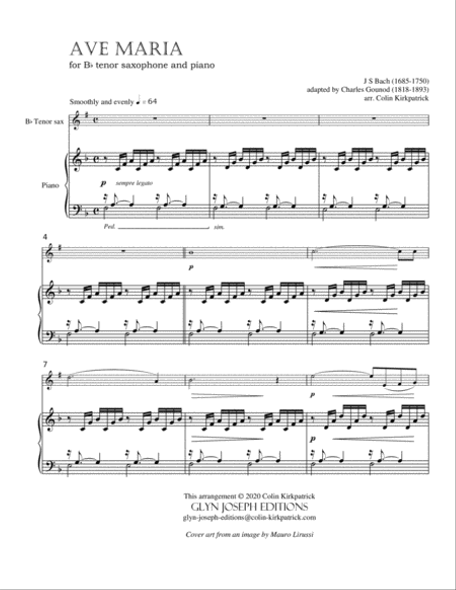Bach-Gounod: Ave Maria for Tenor Saxophone and Piano Tenor Saxophone scores gallery preview page 3