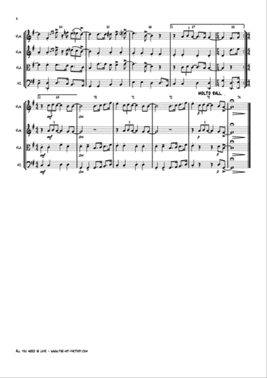 All You Need Is Love String Quartet scores gallery preview page 4