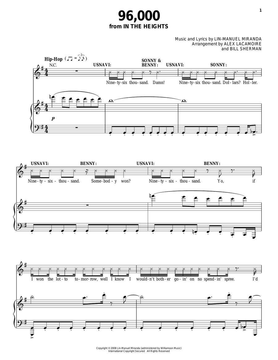96,000 (from In The Heights: The Musical) Guitar scores gallery preview page 1