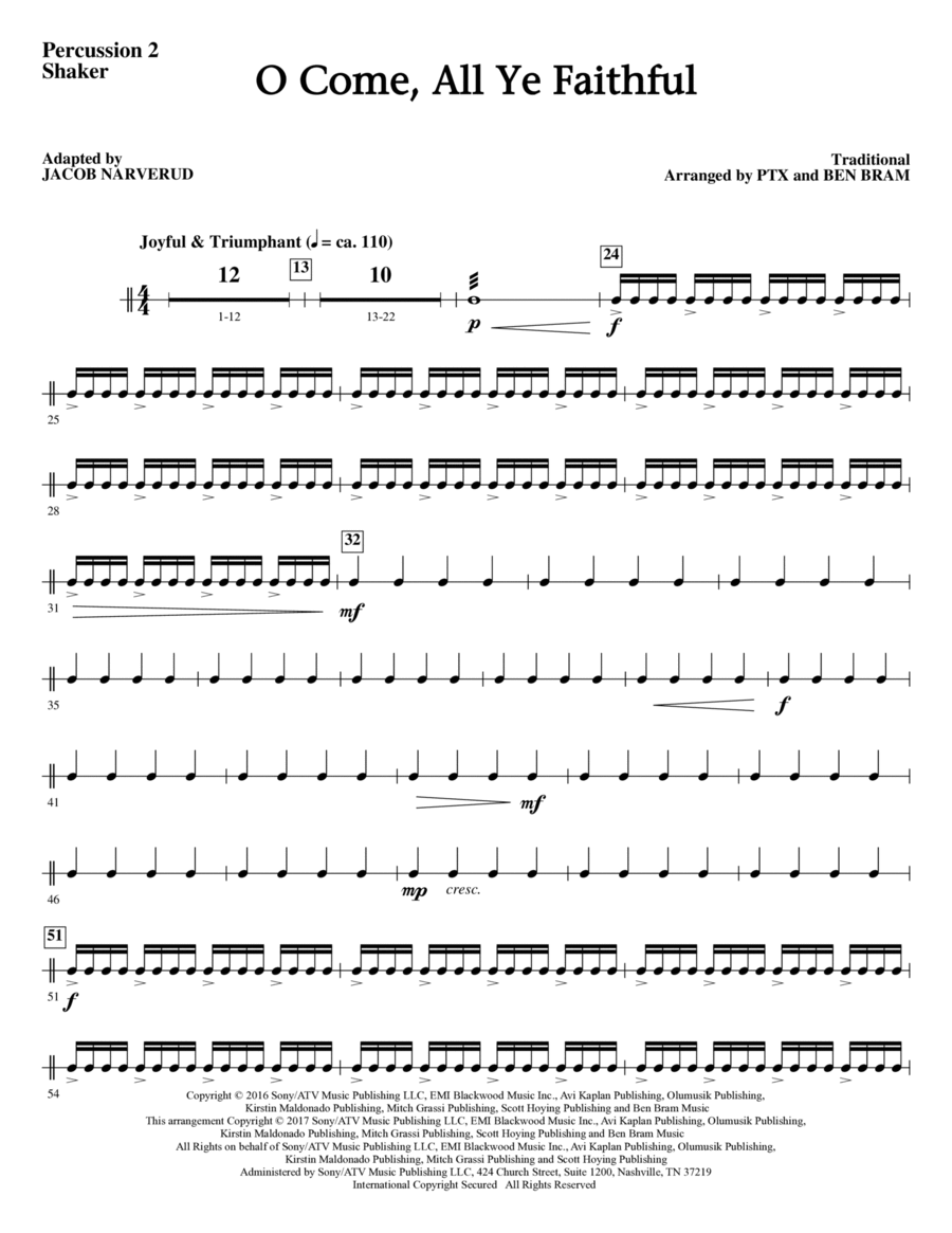 O Come, All Ye Faithful (arr. Jacob Narverud) - Shaker A Cappella scores gallery preview page 1