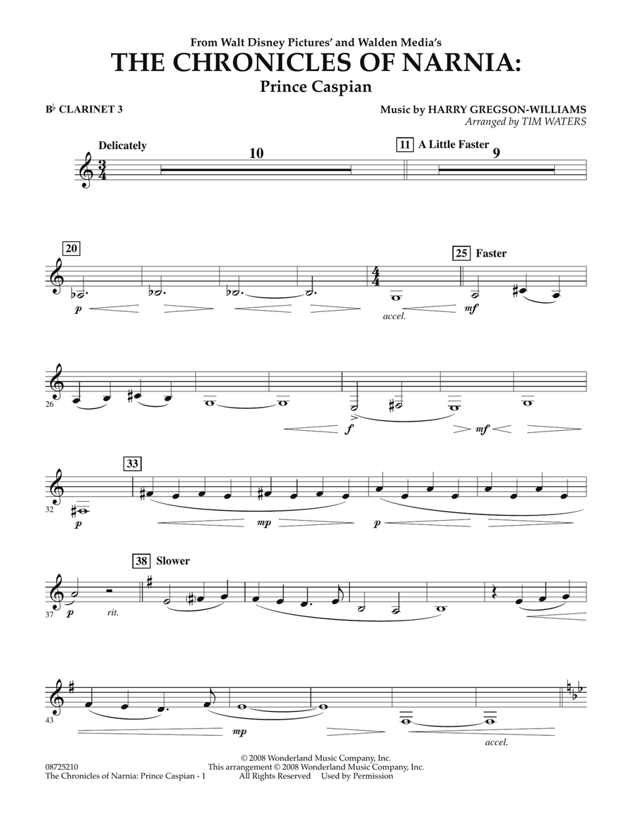 The Chronicles Of Narnia: Prince Caspian - Bb Clarinet 3 Concert Band scores gallery preview page 1