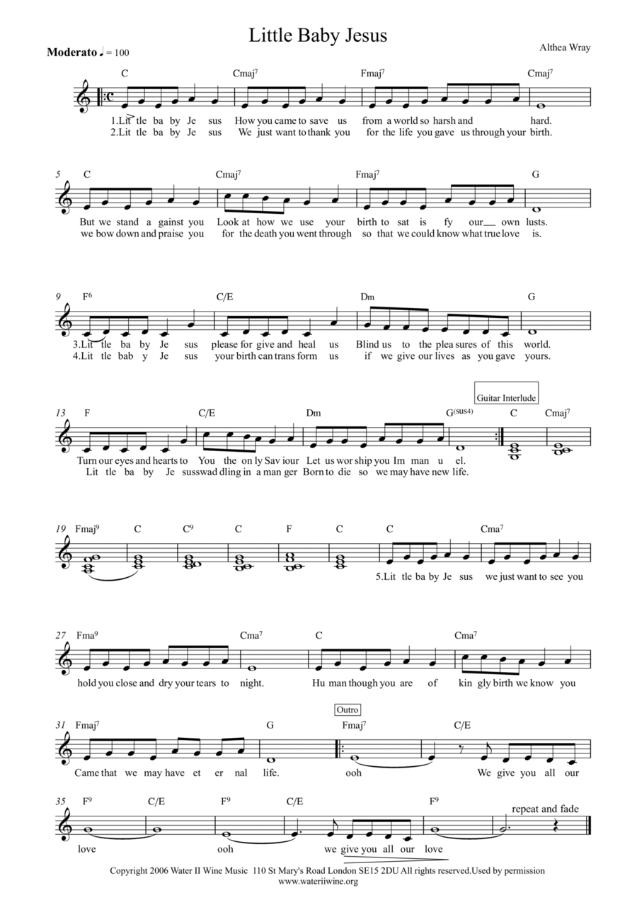 Little Baby Jesus Little Baby Jesus Piano, Vocal, Guitar scores gallery preview page 1