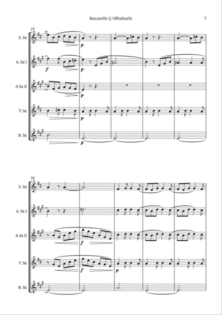 Barcarolle - Belle Nuit, O Nuit D'Amour Saxophone Quintet scores gallery preview page 3