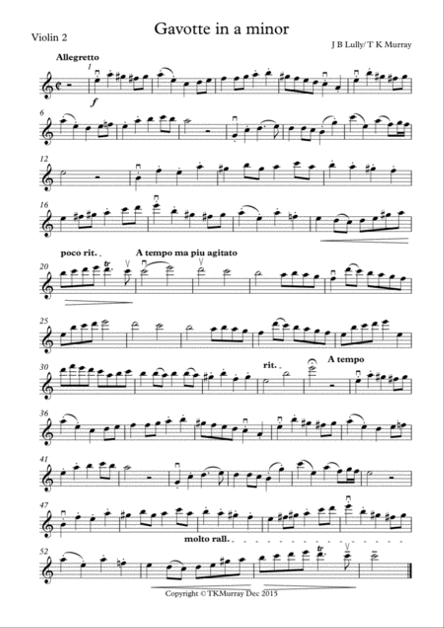 Lully - Gavotte - 2nd. Violin Part - Suzuki Bk.2 Violin Solo scores gallery preview page 1