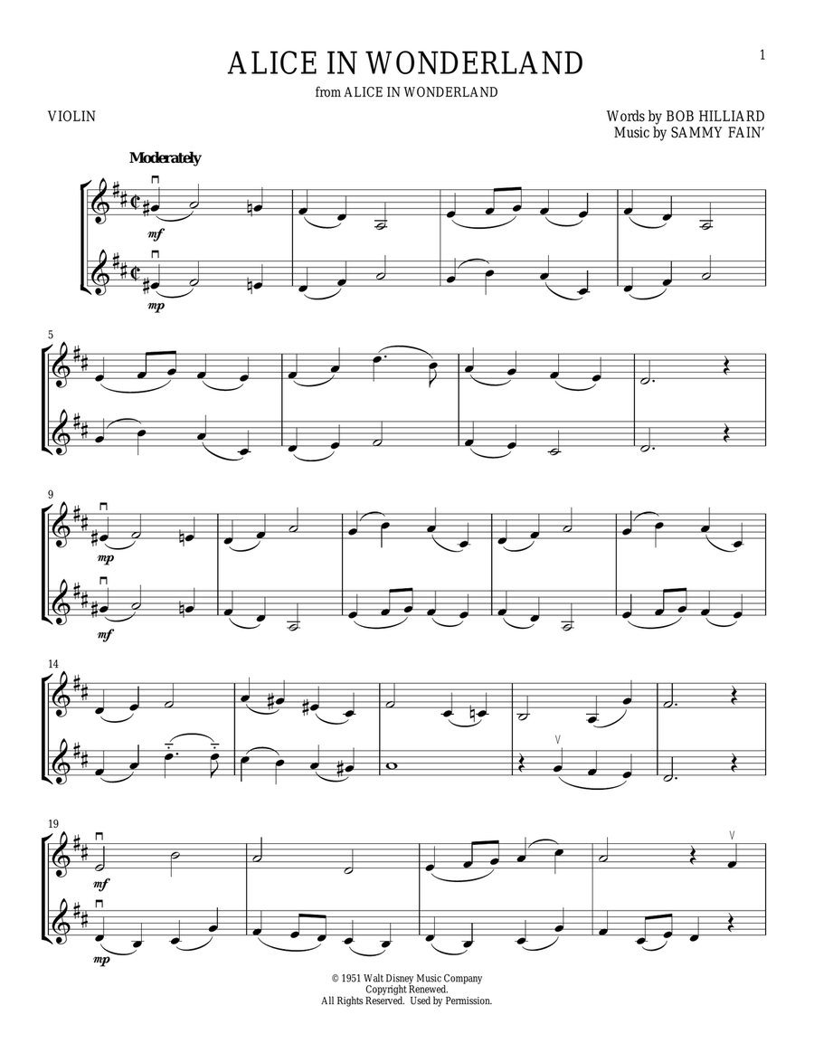 Alice In Wonderland String Duet scores gallery preview page 1