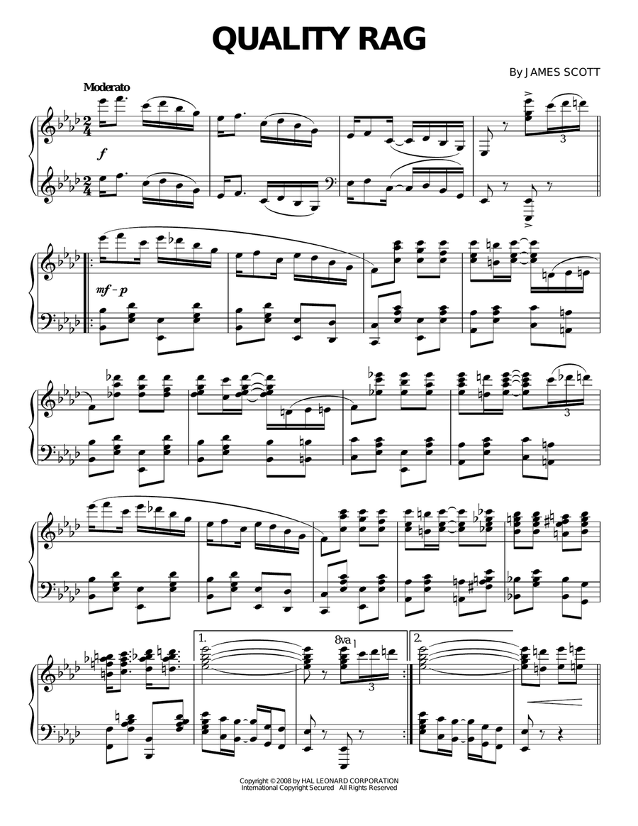 Quality Rag Piano Solo scores gallery preview page 1