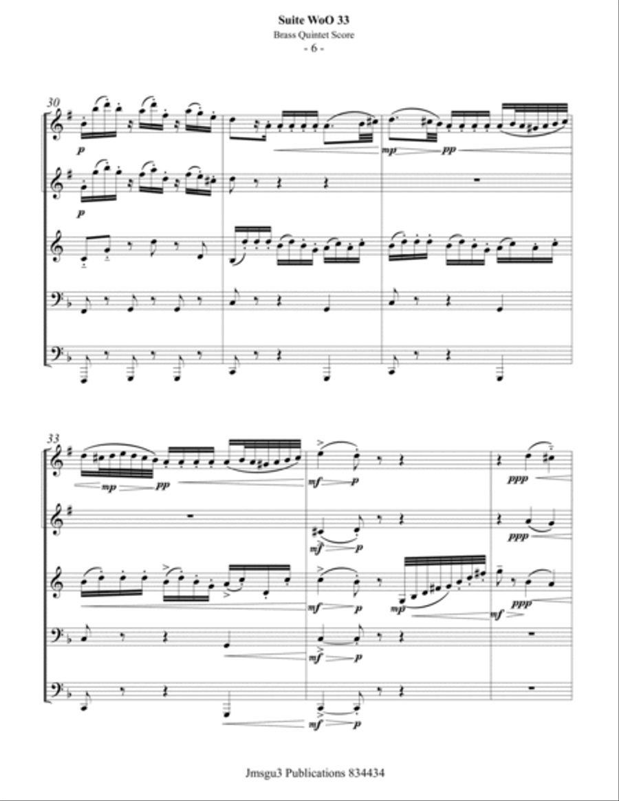 Beethoven: Suite WoO 33 for Brass Quintet Brass Quintet scores gallery preview page 6