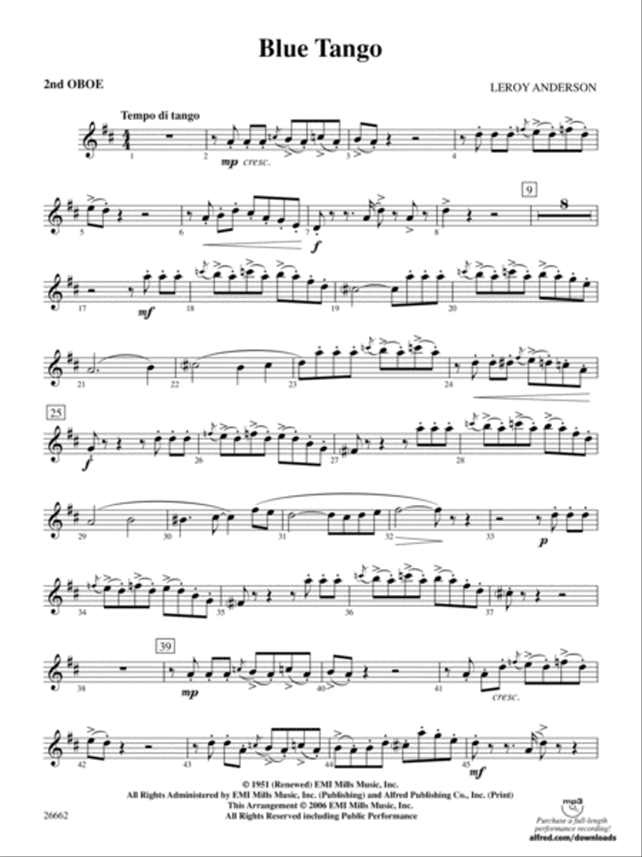 Blue Tango: 2nd Oboe Blue Tango: 2nd Oboe Full Orchestra scores gallery preview page 1